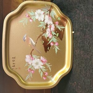 VINTAGE ENGLISH ELITE GOLD BIRD FLOWER TREE TRAY 7.5”W Dx764